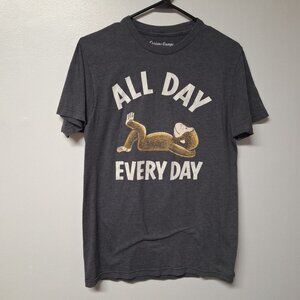 Curious George All Day Monkey Shirt‎ Laid Back Relaxing Gray Mens Small